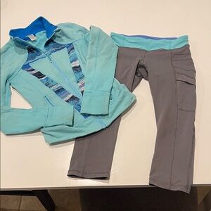 Ivivva by Lululemon Teal play jacket and Gray Leggings with Blue Accents